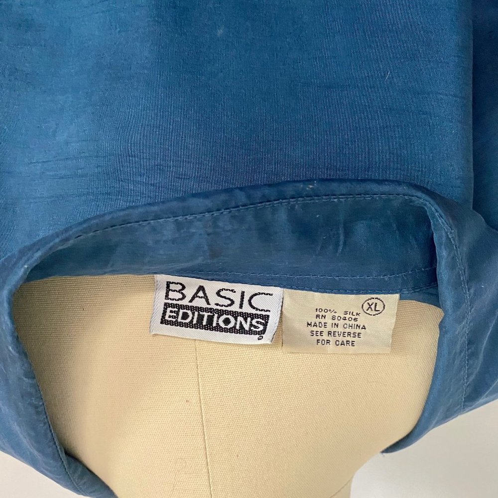 Vtg Basic Editions Teal Silk Button Down Blouse - image 2